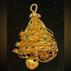 Eisenburg Ice Christmas Tree Booch/Pin, Gold Tone rhinestones